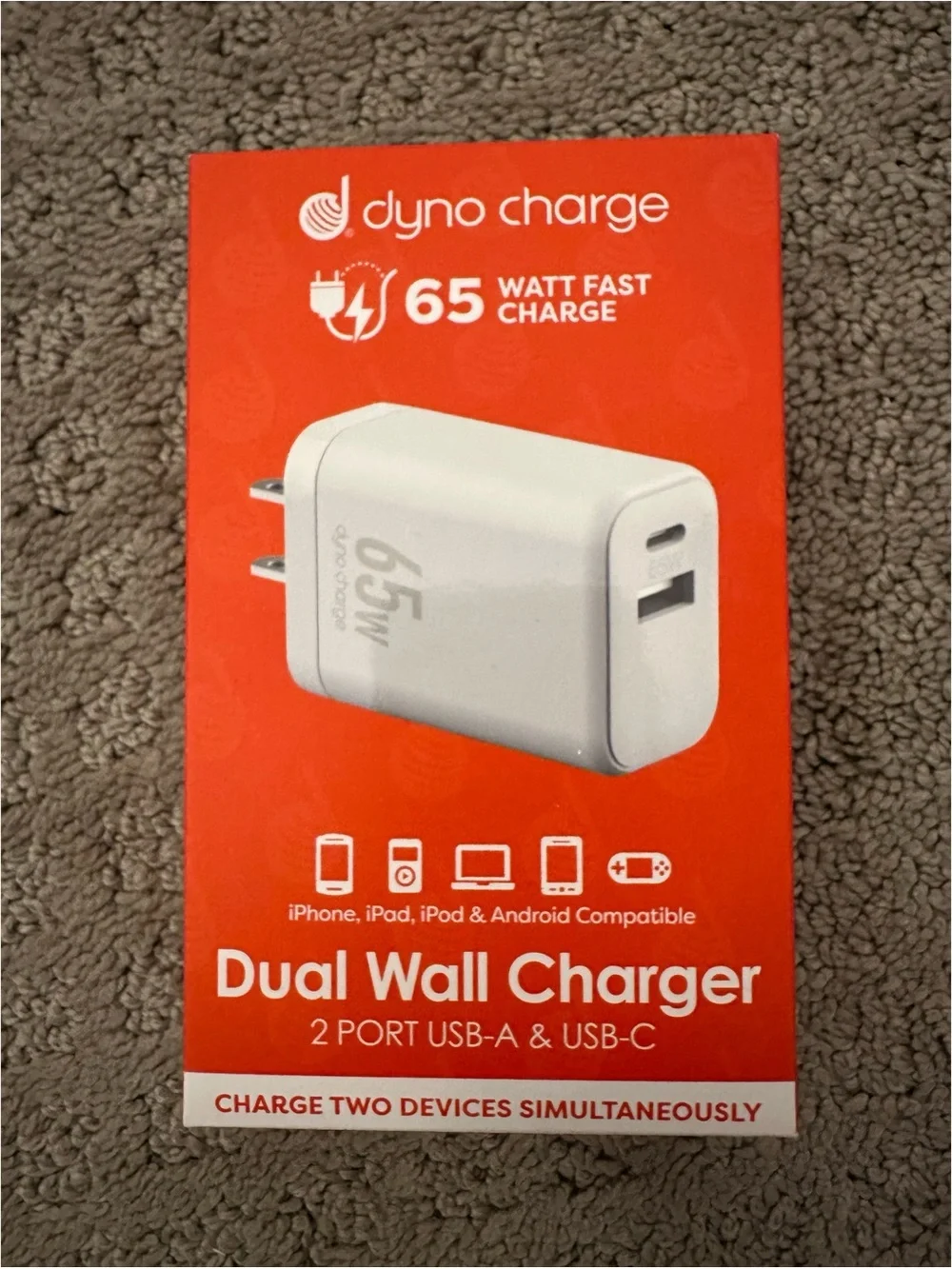 BRAND NEW Dyno Charge 65W Dual Wall Charger USB-C & USB-A Fast Charging Adapter